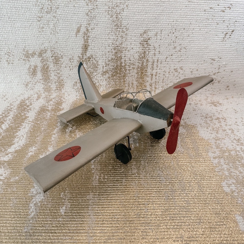 Pottery Barn Vintage-Style Gray/Silver & Red Metal Airplane Decoration Aviation